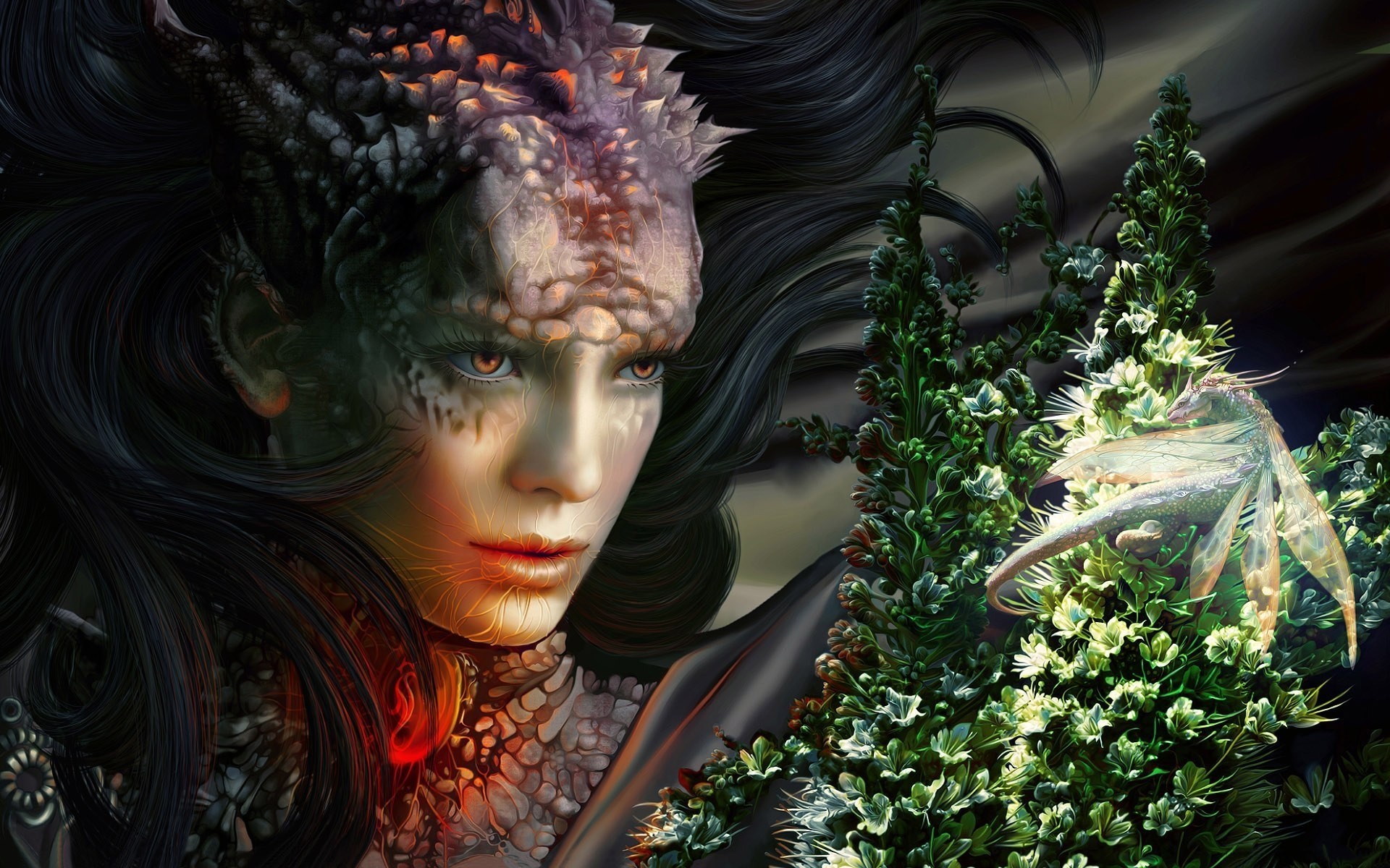 fantasy art portrait fleur unique jardin