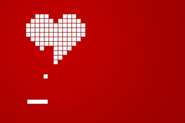 A white mosaic heart on a red background