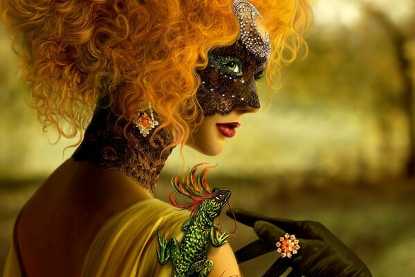 Beautiful red-haired girl in a mask