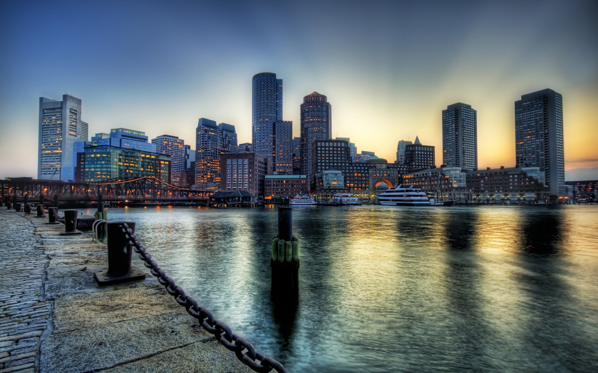 usa stadt skyline stadt wolkenkratzer architektur wasser innenstadt sonnenuntergang promenade büro reisen reflexion haus himmel stadt pier dämmerung fluss hafen brücke see gebäude licht