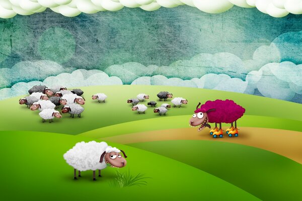 Crazy sheep in the pasture