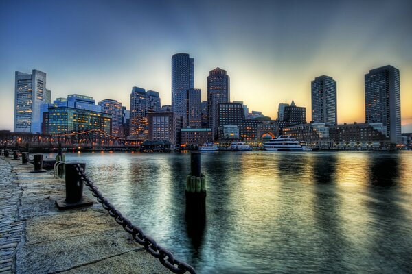 Beautiful landscape of skyscrapers above the river