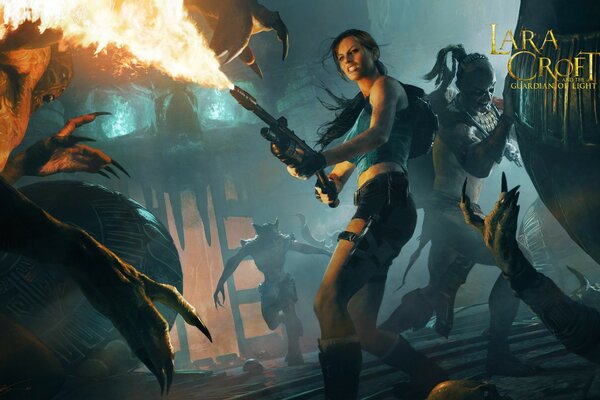 Lara Croft batalla con monstruos