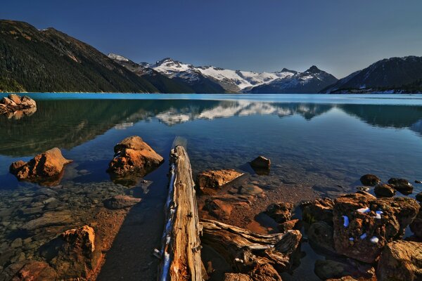 Lake on the background of mountain ranges