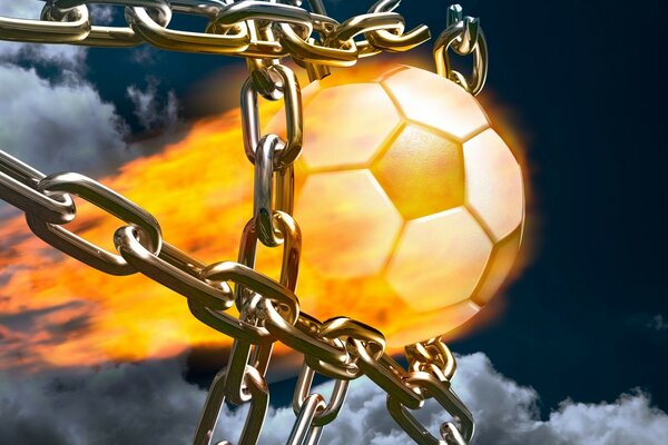 Un pallone da calcio in fiamme sfonda le catene