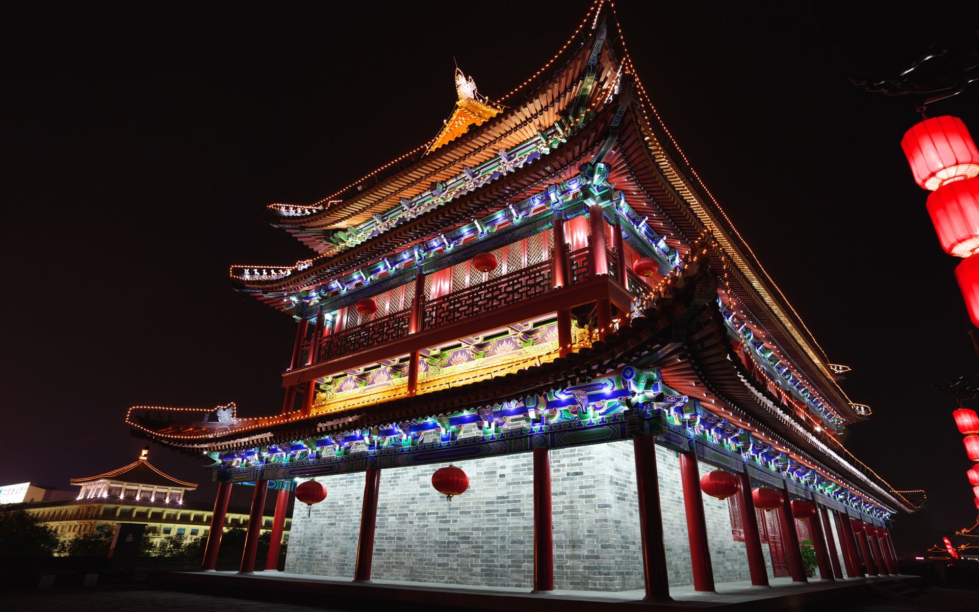 cina tempio di viaggio tenda pagoda castello luce esterna festival architettura drago illuminato