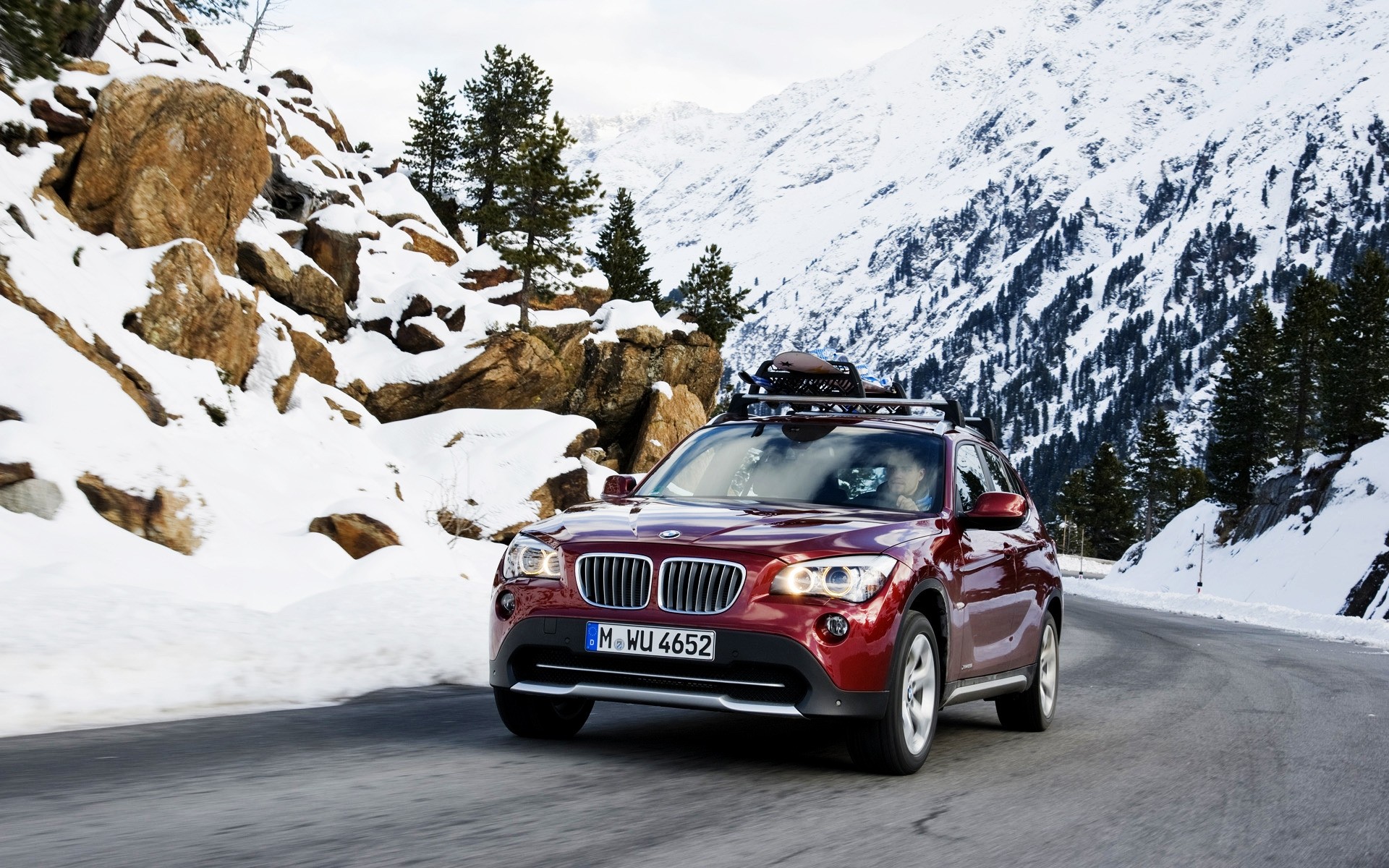 bmw snow winter car vehicle mountain action travel hurry bmw x1