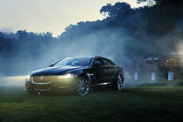 Black Jaguar car in front