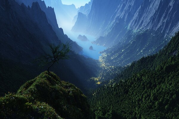 Mountain river in the gorge of the mountains