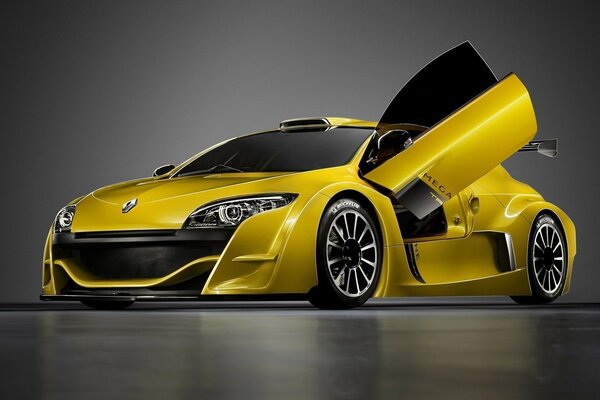 Yellow Renault with open doors