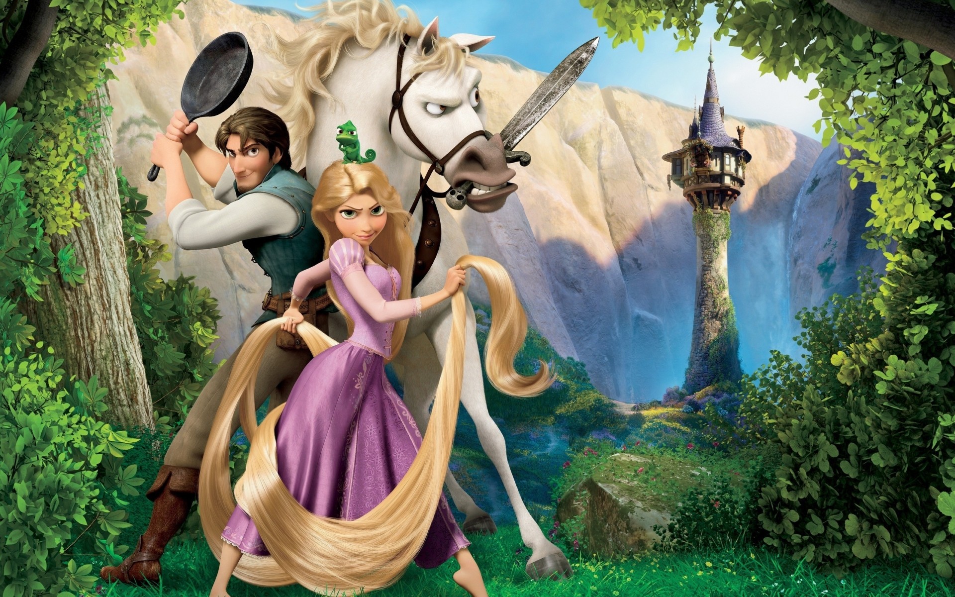 films art fée illustration femme à l extérieur arbre rapunzel flynn maximus anime