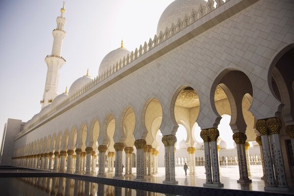 Taj Mahal duvarın ve avlunun manzarasını seyrediyor