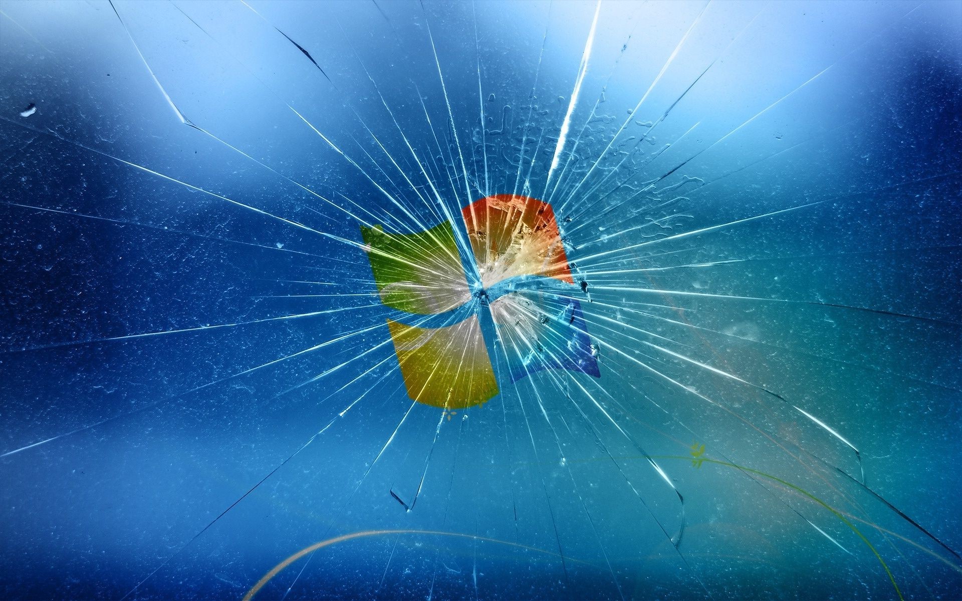 The Windows logo on broken glass Phone wallpapers