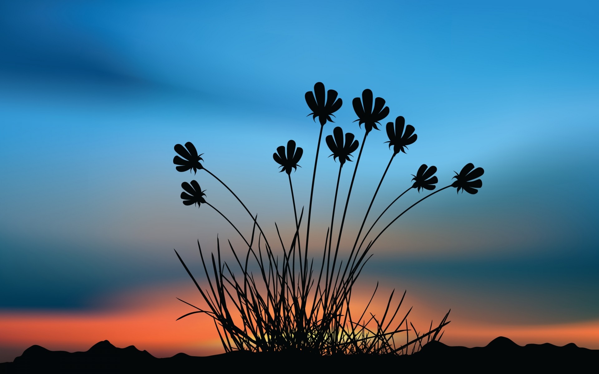 drawings naturaleza sol cielo puesta de sol amanecer silueta verano flor hierba al aire libre flora luz paisaje árbol buen tiempo color fondo azul plantas