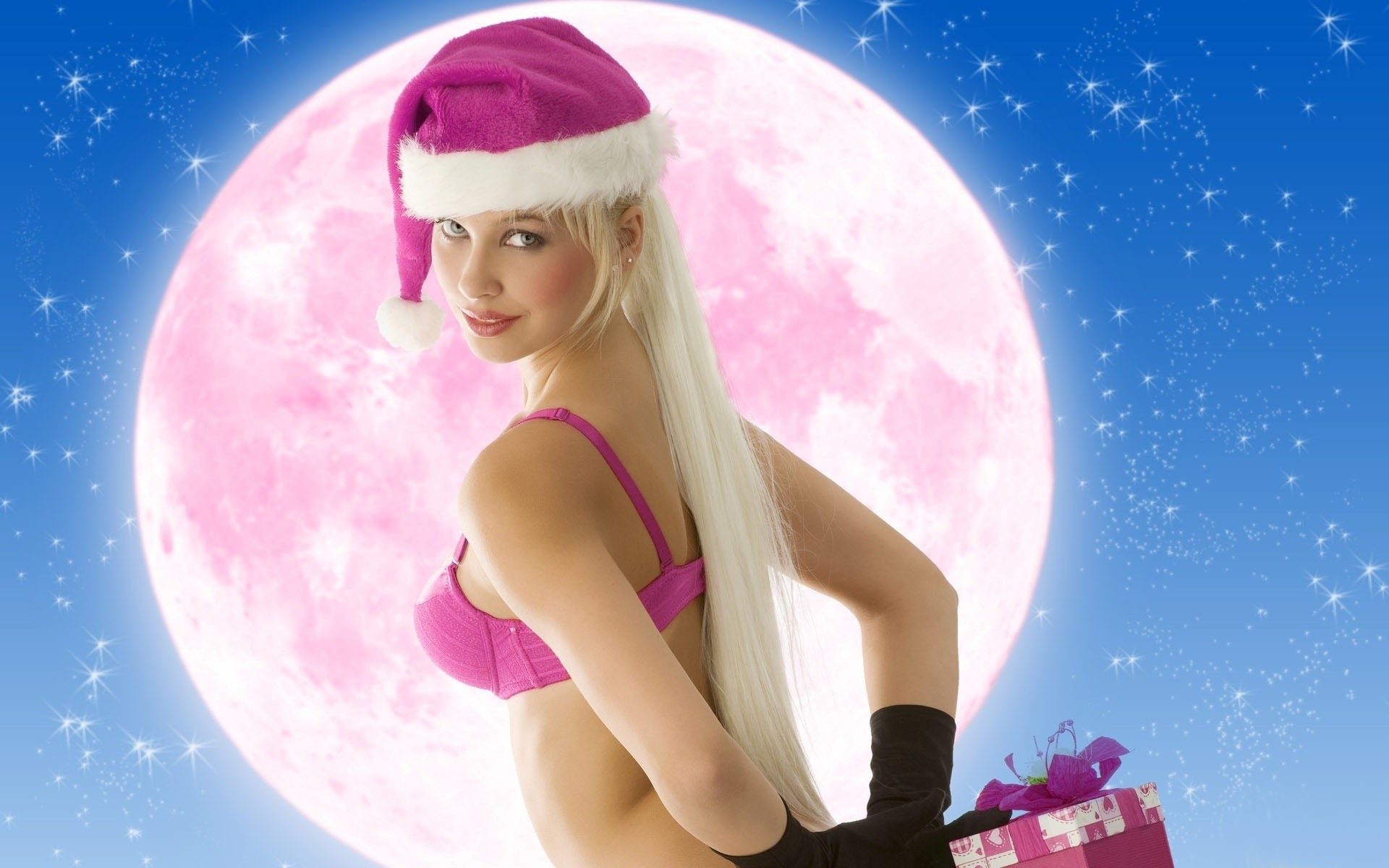 christmas woman winter sky fashion fun moon snow girl