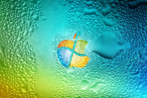 Яблоко с текстурой windows на фоне капель