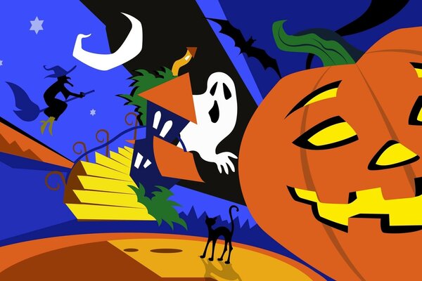 Ilustración colorida de Halloween con perfume y calabaza