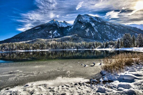 Landscape of a mountain lake in Germany