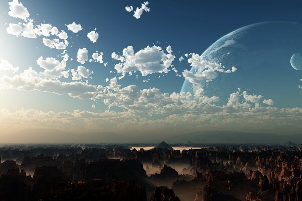 Sky. Planets in the sky. Moon. Landscape