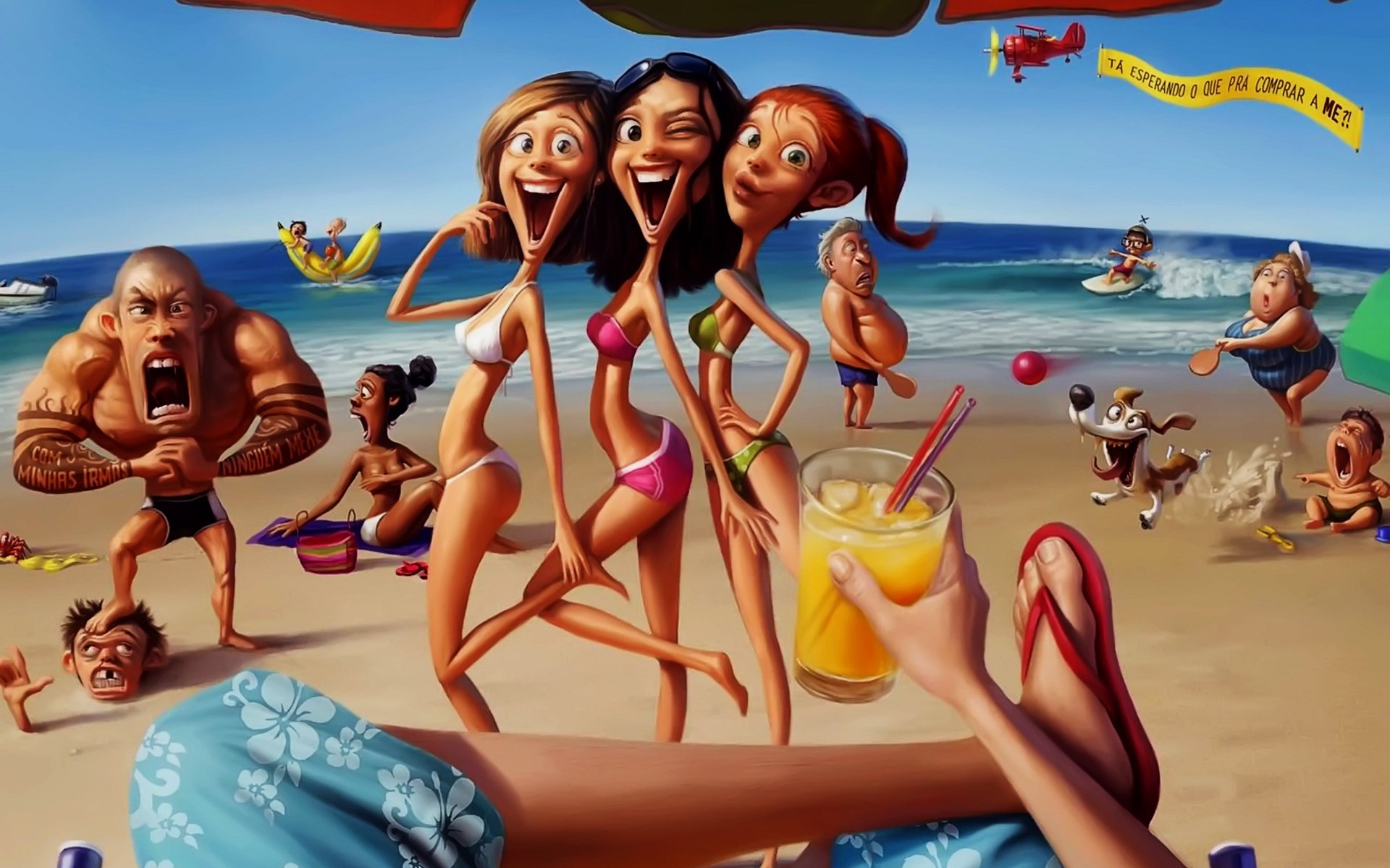 cartoons strand frau sommer bikini wasser sand meer urlaub urlaub vergnügen urlaub reisen weiblich