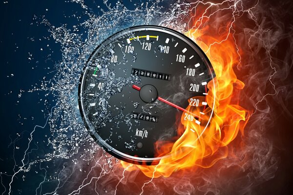 Speedometer on fire abstraction on a black background