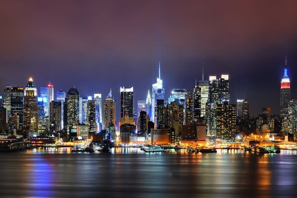 View of skyscrapers on the river bank