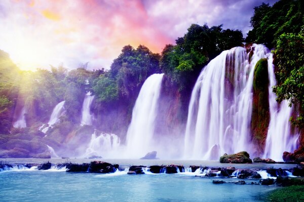 Landscape of crystal clear waterfalls