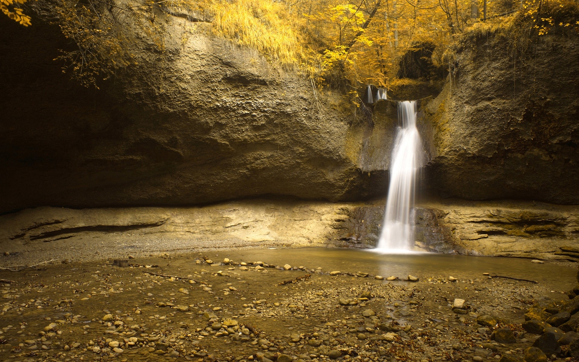 landscapes water fall nature travel light wet landscape rock wood motion waterfall cave river outdoors trees waterfalls yellow