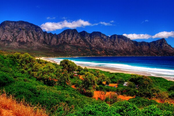 Landscape of a mountain range along the seashore