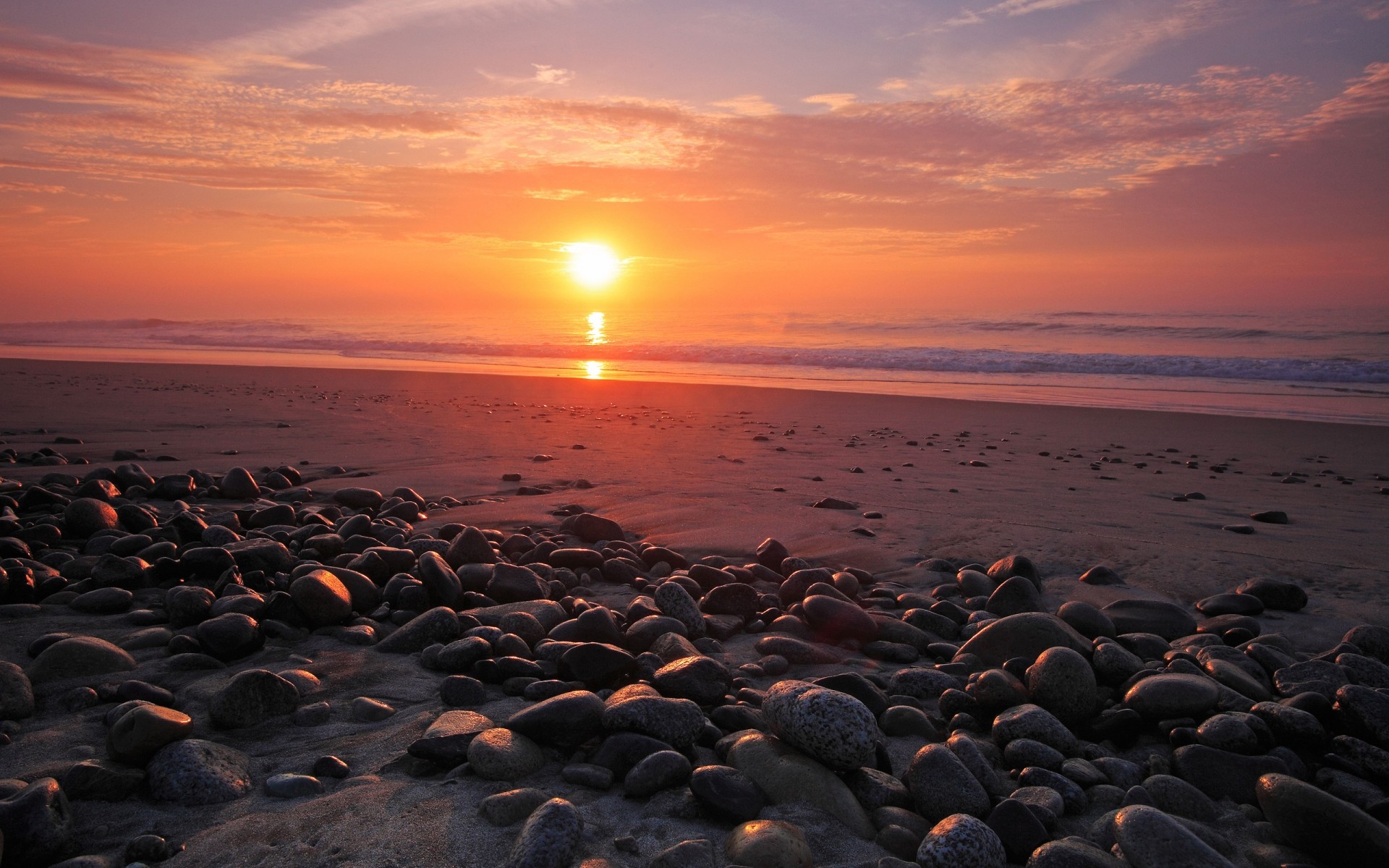 landscapes sunset beach sea water ocean dawn dusk sun evening seashore seascape sky sand summer nature stones