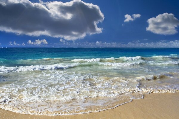 海景。 海滩上的波浪