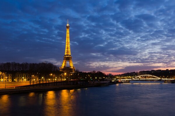 Paris evening sky and Eiffel Tower