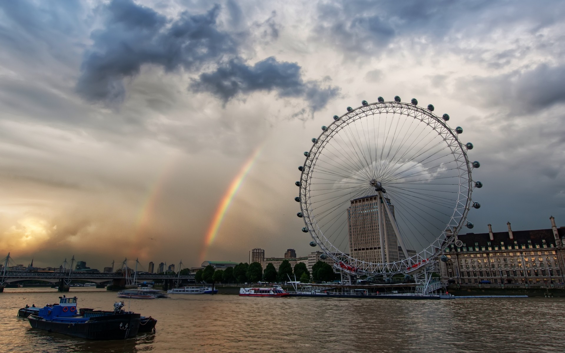 united kingdom water city river sky travel bridge landscape architecture cityscape sunset skyline sea building tourism urban evening daylight watercraft reflection tamisa photo rainbow clouds