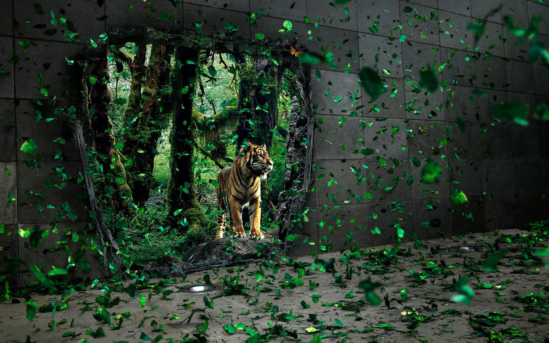 photo manipulation mammal animal tiger leaf