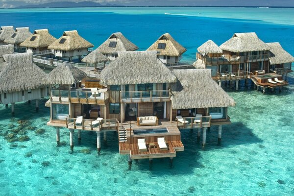 Resort houses in clear water