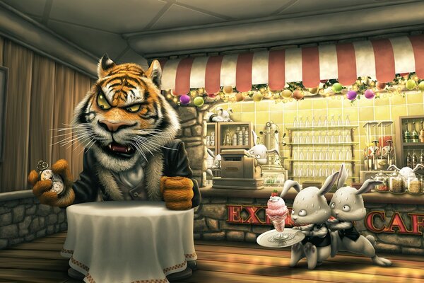 Hungry tiger is waiting for his lunch