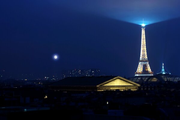 Evening France on the background of the Moon