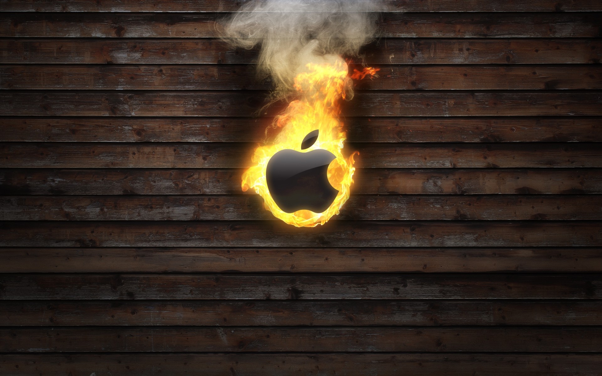 apple flamme bois bureau en bois fumée chaud chaleur vieux brûler chaleur résumé couleur logo fond feu