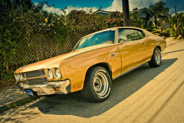 Coche Chevrolet retro en el fondo