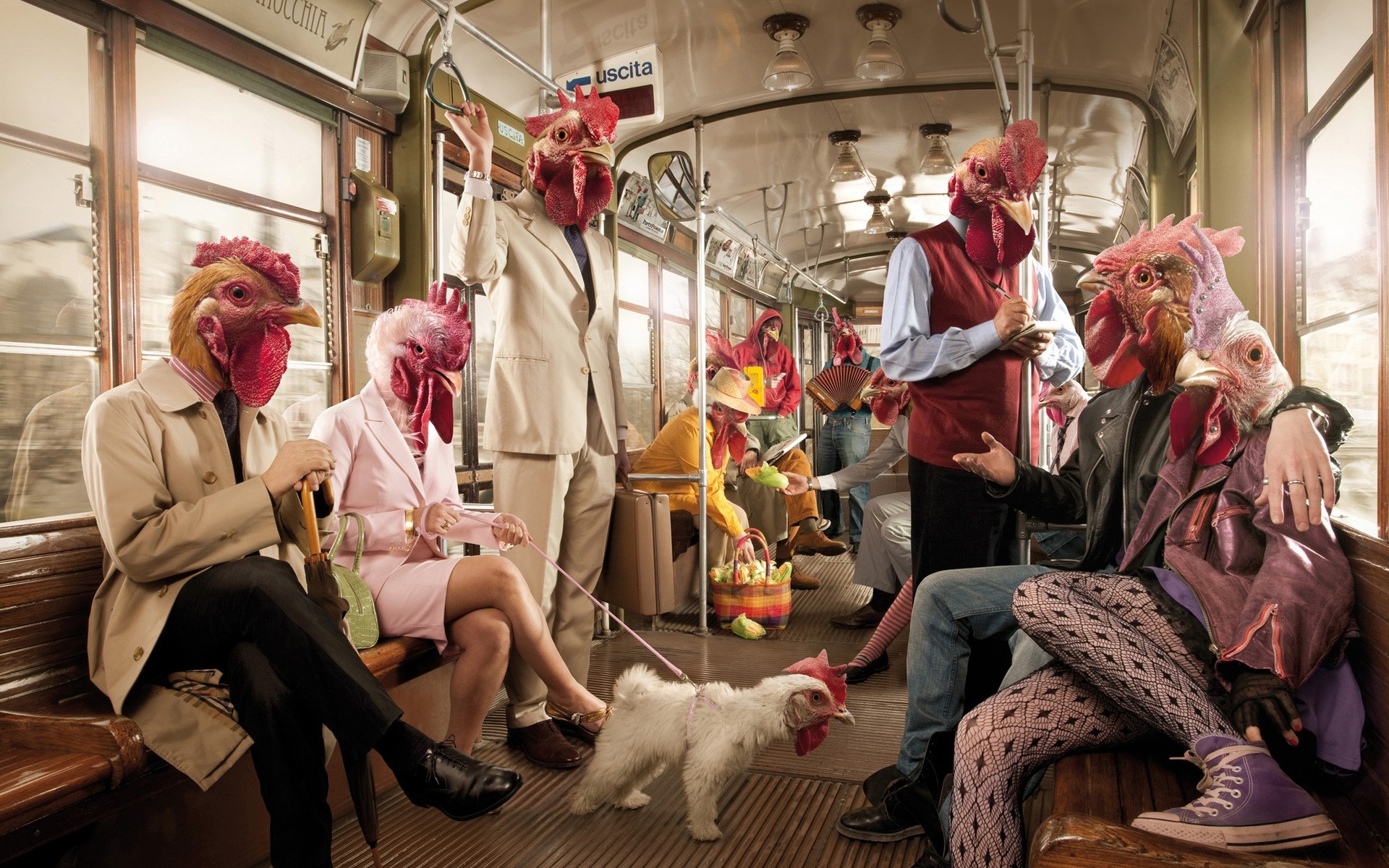 photo manipulation woman wear group indoors adult commerce man funny metro underground