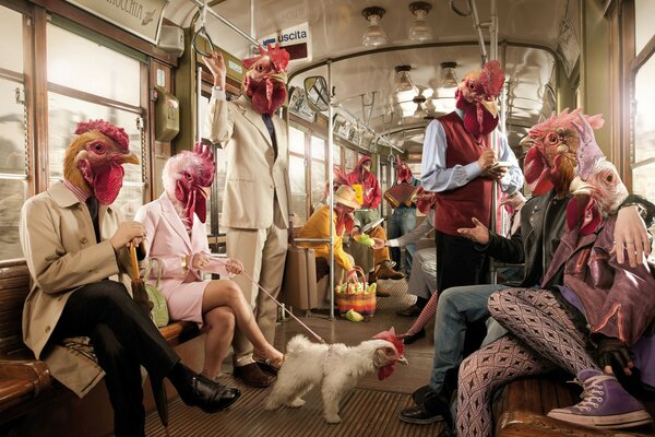 Fotobearbeitung Gruppe von Menschen tragen Masken in der U-Bahn