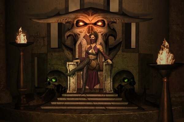 A devilish woman on a throne among the lights