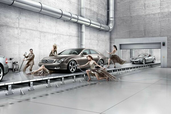 灰色背景上的梅赛德斯汽车的艺术照片
