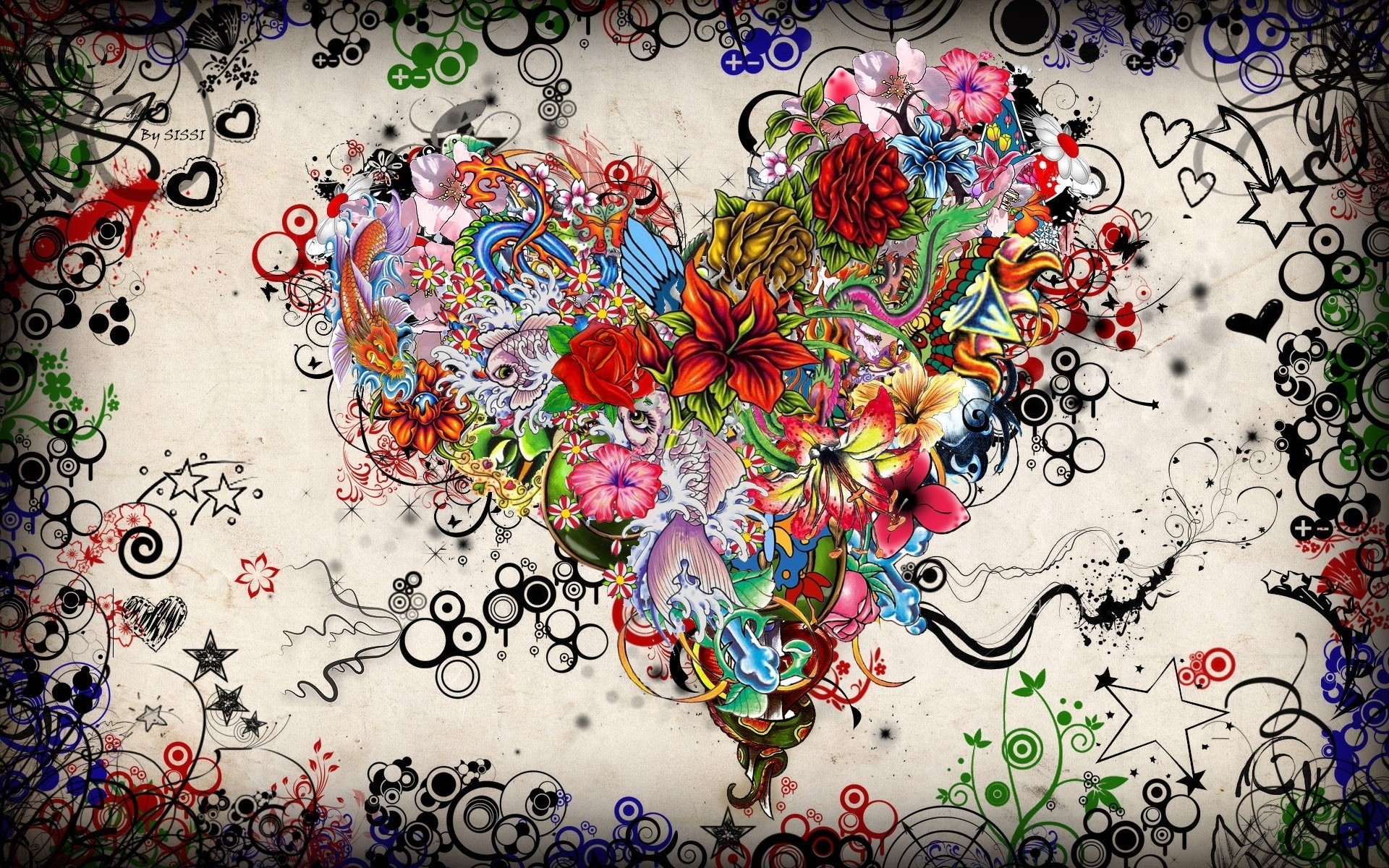 drawings decoration design desktop art floral flower illustration retro abstract love background