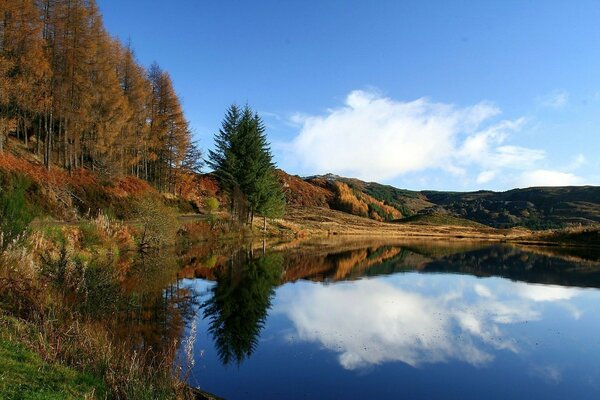 Landscape pond and grassy hills