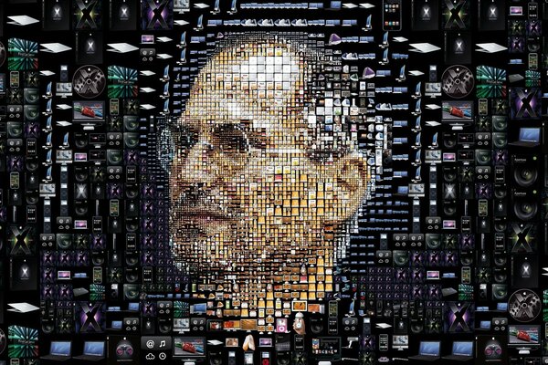 Steve Jobs portrait of icons. Computer technology