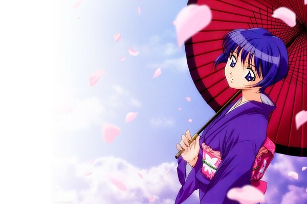 Anime girl avec parapluie rose