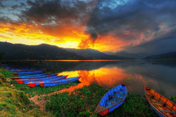 Boats on the river during sunset