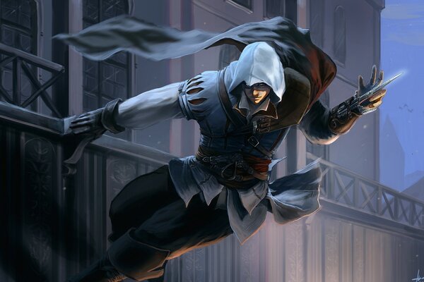 Ein animierter assassin s creed-Charakter springt