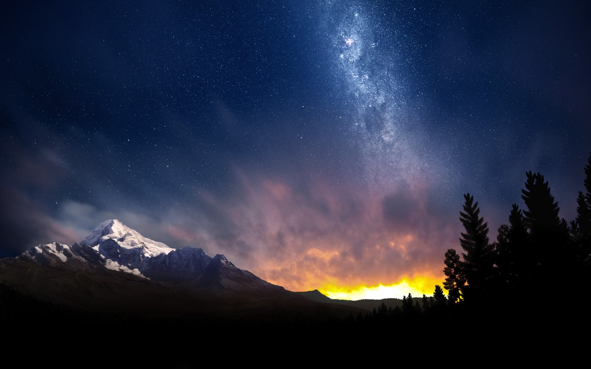 photo manipulation sunset moon snow sky dawn mountain evening outdoors landscape sun travel nature astronomy dusk light fog winter mountains stars